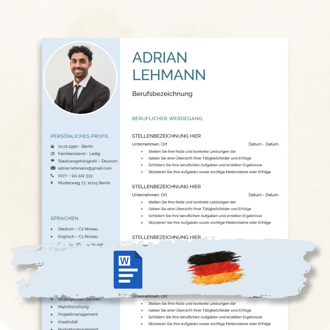 Lebenslauf Vorlage Set, Bewerbung, Anschreiben, Deckblatt,, Anlagen, Tipps | Word DOCX| Sofort-Download