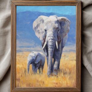 Elefanten Familie – Ölgemälde Poster | Wildlife Wandbild | Sofort-Download