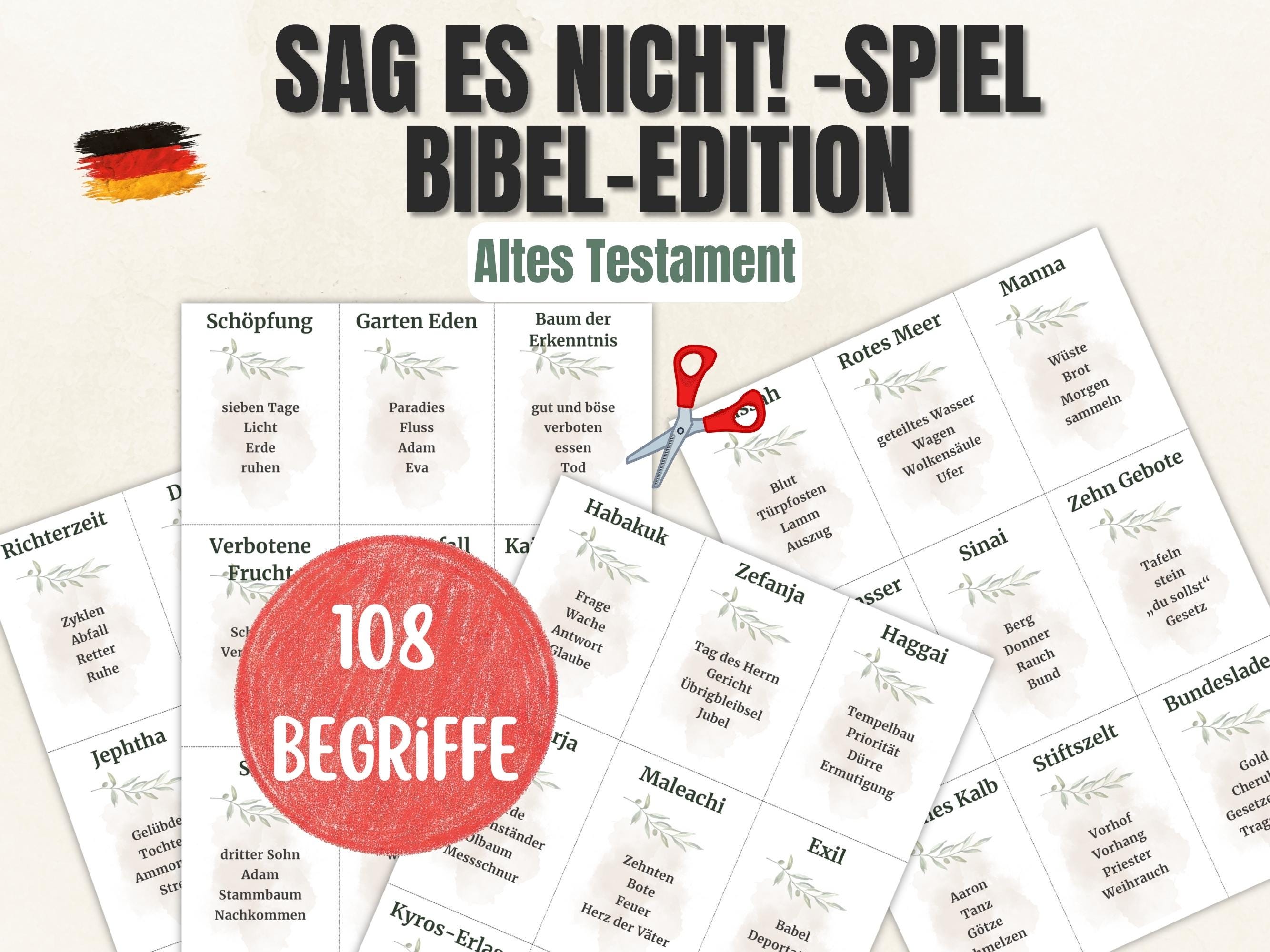 Sag es nicht!-Spiel – Bibel Edition - ALTES Testament PDF (108 Karten) – Christliches Partyspiel für Gruppen, Konfirmation, Kirche