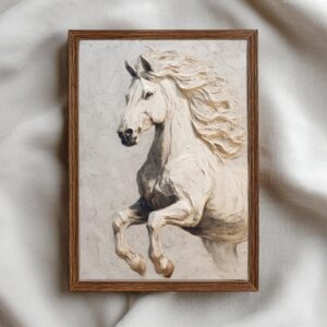 Weißes Pferd | Pferd Wandbild Öl-Look | Neutral Beige Druckvorlage | Digitaler Download JPG | Modernes Tierbild