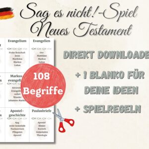 Sag es nicht!-Spiel - Bibel Edition | NEUES Testament PDF (108 Karten) – Christliches Partyspiel | Sofort-Download